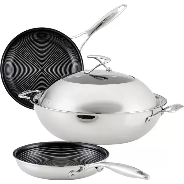 Circulon Clad Stainless Steel Cookware Pots and Pans and Utensil Set with Hybrid SteelShield and Nonstick Technology, 12 Piece - Silver)
