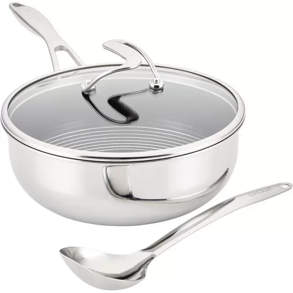 Circulon Clad Stainless Steel Cookware Pots and Pans and Utensil Set with Hybrid SteelShield and Nonstick Technology, 12 Piece - Silver)