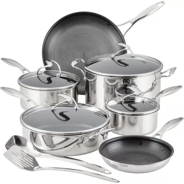 Circulon Clad Stainless Steel Wok/Stir Fry with Glass Lid and Hybrid SteelShield and Nonstick Technology, 14 Inch - Silver)