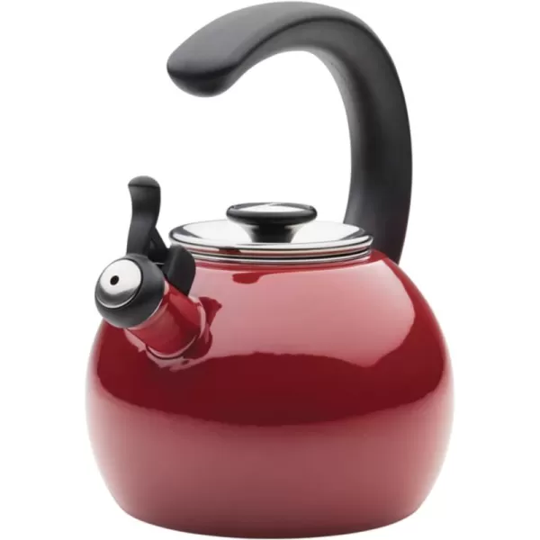 Circulon Enamel on Steel Whistling Teakettle/Teapot With Flip-Up Spout, 2 Quart - Red