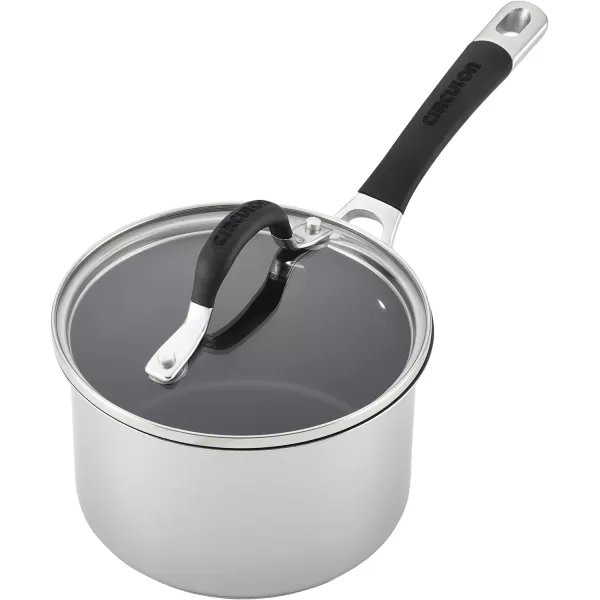 Circulon Momentum Stainless Steel Sauce Pan/Saucepan with Lid, 2 Quart, Silver