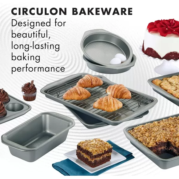 Circulon Nonstick Bakeware Set with Nonstick Bread Pan, Baking Pan, Cookie Sheet / Baking Sheet and Cake Pans - 5 Piece, Gray
