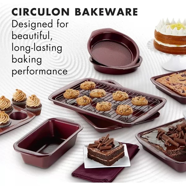 Circulon Nonstick Bakeware Set with Nonstick Bread Pan, Baking Pan, Cookie Sheet / Baking Sheet and Cake Pans - 5 Piece, Gray