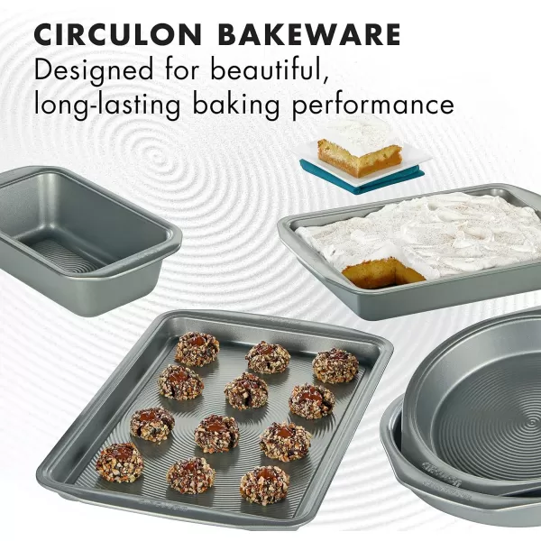 Circulon Nonstick Bakeware Set with Nonstick Bread Pan, Baking Pan, Cookie Sheet / Baking Sheet and Cake Pans - 5 Piece, Gray