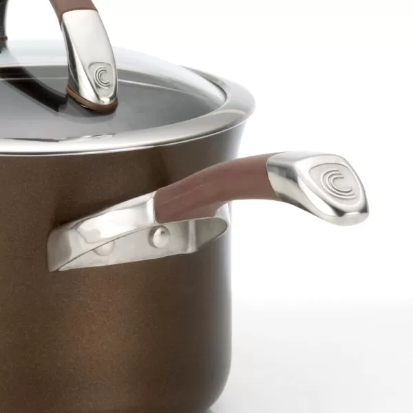 Circulon Symmetry Hard Anodized Nonstick Sauce Pan/Saucepan with Straining and Lid , 3.5 Quart, Brown
