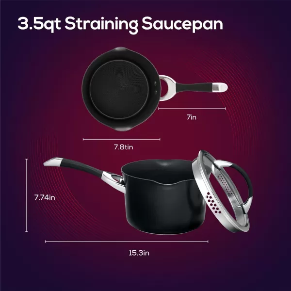 Circulon Symmetry Hard Anodized Nonstick Sauce Pan/Saucepan with Straining and Lid , 3.5 Quart, Brown