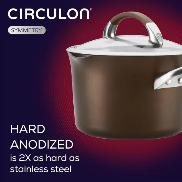 Circulon Symmetry Hard Anodized Nonstick Sauce Pan/Saucepan with Straining and Lid , 3.5 Quart, Brown