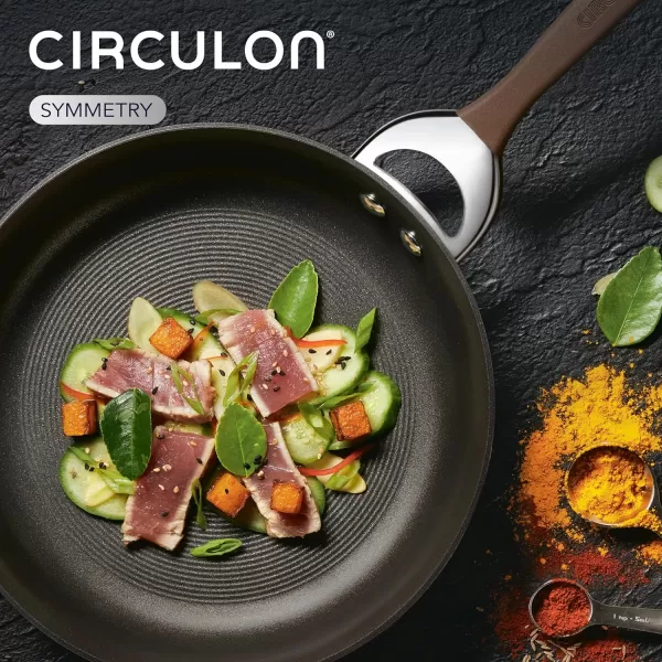 Circulon Symmetry Hard Anodized Nonstick Sauce Pan/Saucepan with Straining and Lid , 3.5 Quart, Brown