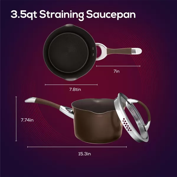 Circulon Symmetry Hard Anodized Nonstick Sauce Pan/Saucepan with Straining and Lid , 3.5 Quart, Brown