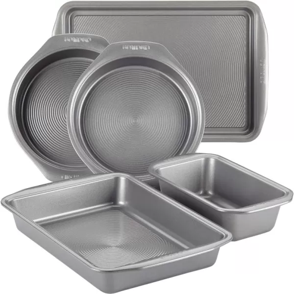 Circulon Nonstick Bakeware Set with Nonstick Bread Pan, Baking Pan, Cookie Sheet / Baking Sheet and Cake Pans - 5 Piece, Gray