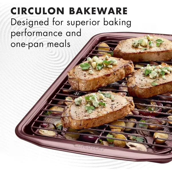 imageCirculon Nonstick Bakeware Set Nonstick Cookie Sheet  Baking Sheet with Cooling Rack  2 Piece Merlot Red