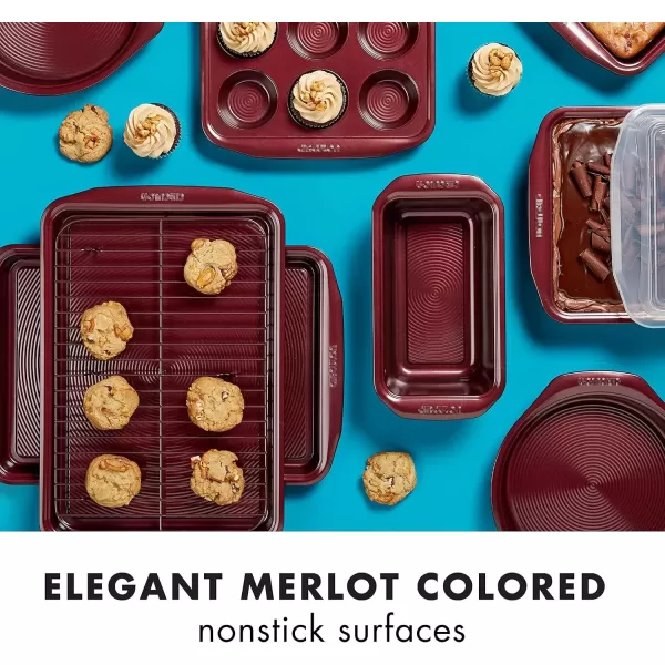 imageCirculon Nonstick Bakeware Set Nonstick Cookie Sheet  Baking Sheet with Cooling Rack  2 Piece Merlot Red
