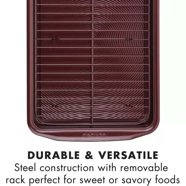 imageCirculon Nonstick Bakeware Set Nonstick Cookie Sheet  Baking Sheet with Cooling Rack  2 Piece Merlot Red