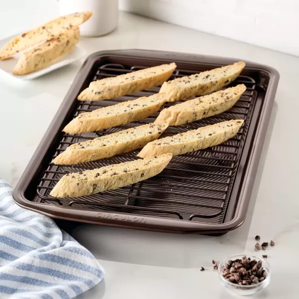 imageCirculon Nonstick Bakeware Set with Nonstick Cookie Sheet  Baking Sheet and Cooling Rack  2 Piece Chocolate BrownChocolate