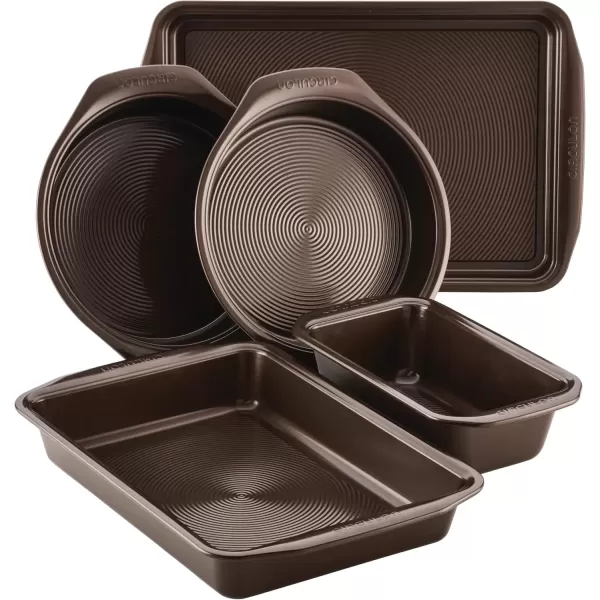 imageCirculon Nonstick Bakeware Set with Nonstick Cookie Sheet Bread Pan Bakings Pan and Cake Pans  5 Piece Chocolate BrownChocolate Brown