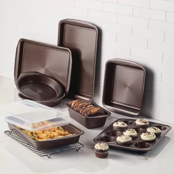 imageCirculon Nonstick Bakeware Set with Nonstick Cookie Sheet Bread Pan Bakings Pan and Cake Pans  5 Piece Chocolate BrownChocolate Brown