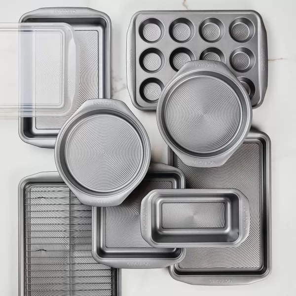 imageCirculon Nonstick Bakeware Set with Nonstick Cookie Sheet Bread Pan Bakings Pan and Cake Pans  5 Piece Chocolate BrownGray