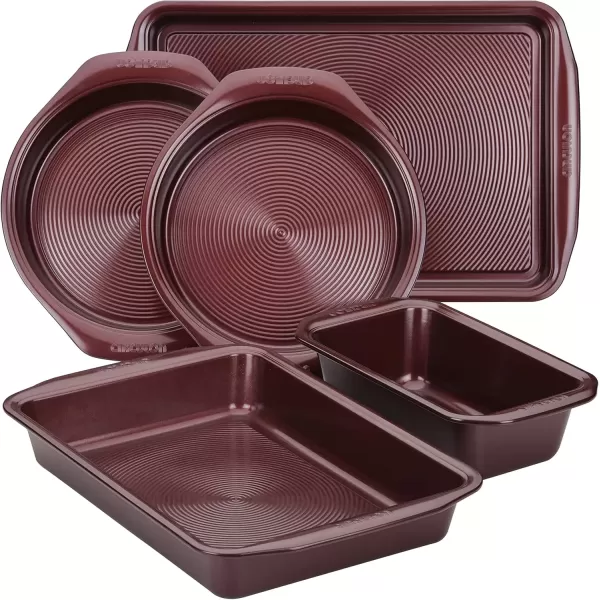 imageCirculon Nonstick Bakeware Set with Nonstick Cookie Sheet Bread Pan Bakings Pan and Cake Pans  5 Piece Chocolate BrownMerlot Red