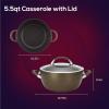 imageCirculon Symmetry Hard Anodized Nonstick Casserole DishCasserole Pan with Lid  55 Quart BlackChocolate