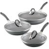 imageCirculon A1 Series with ScratchDefense Technology Nonstick Induction Frying PansSkillets with Lids Metal Utensil Safe Skillet Set wLid 85quot 10quot ampamp 12quot  Graphite