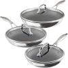 imageCirculon C1 Series Clad Stainless Steel with ScratchDefense Technology Cookware Nonstick Induction Frying PansSkillets with Lids Metal Utensil Safe 6 Piece Set  Polished Stainless SteelSet 85Inch  10Inch  125Inch