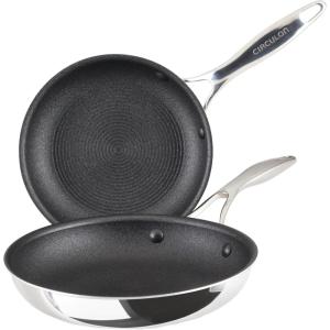 imageCirculon C1 Series Clad Stainless Steel with ScratchDefense Technology Cookware Nonstick Induction Frying PansSkillets with Lids Metal Utensil Safe 6 Piece Set  Polished Stainless SteelSet 85Inch  10Inch