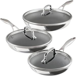 imageCirculon C1 Series Clad Stainless Steel with ScratchDefense Technology Cookware Nonstick Induction Frying PansSkillets with Lids Metal Utensil Safe 6 Piece Set  Polished Stainless SteelSet 85Inch  10Inch  125Inch