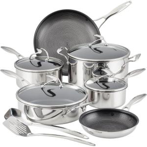 imageCirculon Clad Stainless Steel Frying PansSkillet Set with Hybrid SteelShield and Nonstick Technology 10 Inch and 85 Inch SilverCookware Set 12 Piece