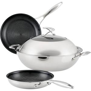 imageCirculon Clad Stainless Steel Frying PansSkillet Set with Hybrid SteelShield and Nonstick Technology 10 Inch and 85 Inch SilverCookware Set 4 Piece