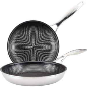 imageCirculon Clad Stainless Steel Frying PansSkillet Set with Hybrid SteelShield and Nonstick Technology 10 Inch and 85 Inch SilverFrying Pan Set 85  10
