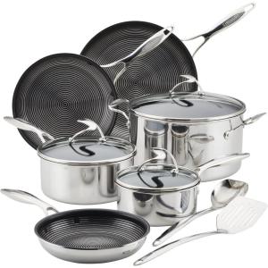 imageCirculon Clad Stainless Steel WokStir Fry with Glass Lid and Hybrid SteelShield and Nonstick Technology 14 Inch  SilverCookware Set 11 Piece
