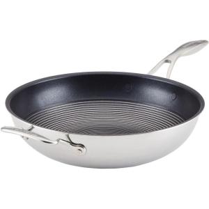imageCirculon Clad Stainless Steel WokStir Fry with Glass Lid and Hybrid SteelShield and Nonstick Technology 14 Inch  SilverSkillet 125 w Helper Handle