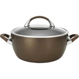 imageCirculon Symmetry Hard Anodized Nonstick Casserole DishCasserole Pan with Lid  55 Quart BlackChocolate