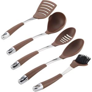 imageCirculon Harmony Utensil Kitchen Cooking Tools Set 5 Piece BlackChocolate Brown