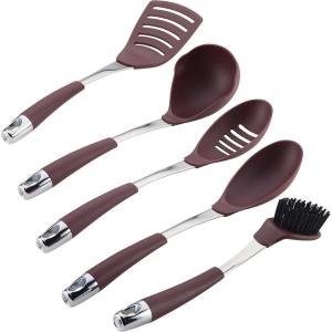 imageCirculon Harmony Utensil Kitchen Cooking Tools Set 5 Piece BlackMerlot Red