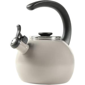 imageCirculon Enamel on Steel Whistling TeakettleTeapot With FlipUp Spout 2 Quart  BlackGray