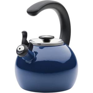 imageCirculon Enamel on Steel Whistling TeakettleTeapot With FlipUp Spout 2 Quart  BlackNavy