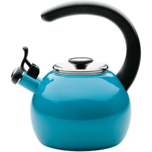 imageCirculon Enamel on Steel Whistling TeakettleTeapot With FlipUp Spout 2 Quart  BlackTurquoise