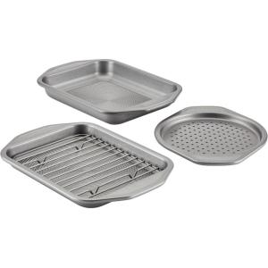 imageCirculon Total Bakeware Set Nonstick Cookie Baking Sheets with Cooling Rack 3 Piece Gray4Piece