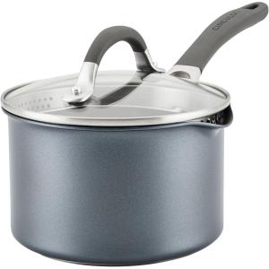 imageCirculon A1 Series with ScratchDefense Technology Nonstick Induction Straining Sauce Pan with Lid 3 Quart Aluminum Graphite2 Quarts