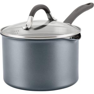 imageCirculon A1 Series with ScratchDefense Technology Nonstick Induction Straining Sauce Pan with Lid 3 Quart Aluminum Graphite3 Quarts