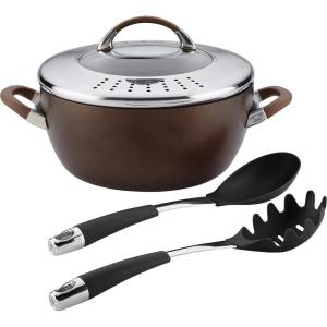 imageCirculon Symmetry Hard Anodized Nonstick Casserole with Locking Straining Lid and Kitchen Tools 4 Piece Chocolate