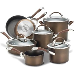 imageCirculon Symmetry Hard Anodized Nonstick Cookware Pots and Pans Set 11Piece BlackChocolate