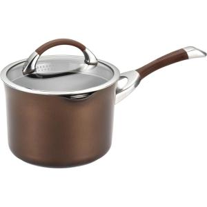 imageCirculon Symmetry Hard Anodized Nonstick Sauce PanSaucepan with Straining and Lid  35 Quart BrownChocolate