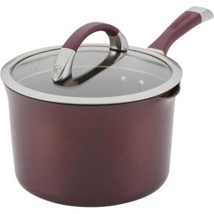 imageCirculon Symmetry Hard Anodized Nonstick Sauce PanSaucepan with Straining and Lid  35 Quart BrownMerlot