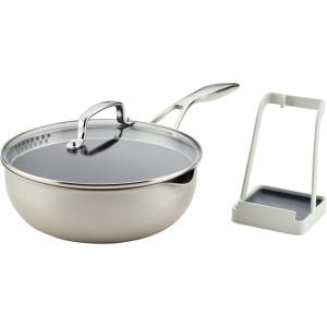 imageCirculon Infinity Pan with ScratchDefense Nonstick Cookware Induction Suitable Dishwasher Safe with Multipurpose Tool Holder and Lid 95 Inch 32Quart Multipan Metal Utensil Safe  Platinum