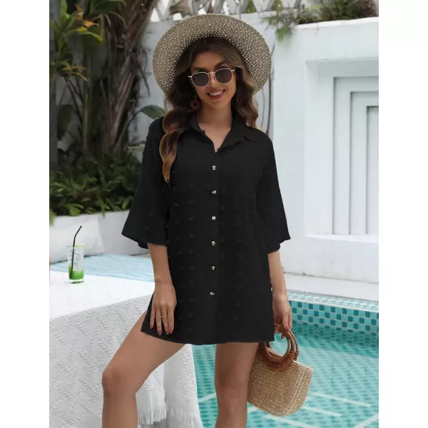 Bsubseach Beach Cover Ups for Women Swiss Dot Long Sleeve Chiffon Swimsuit Cover Up Shirt Dress