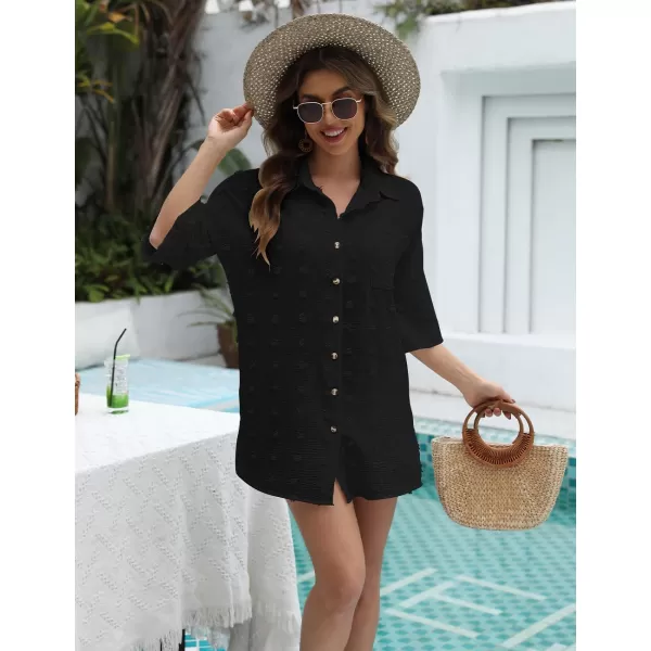 Bsubseach Beach Cover Ups for Women Swiss Dot Long Sleeve Chiffon Swimsuit Cover Up Shirt Dress