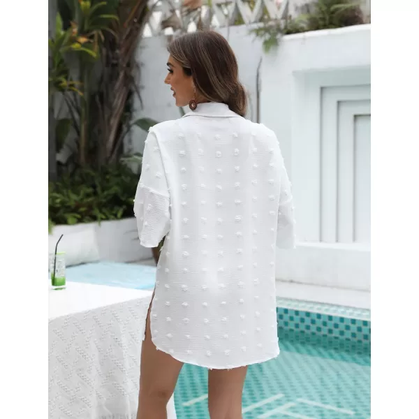 Bsubseach Beach Cover Ups for Women Swiss Dot Long Sleeve Chiffon Swimsuit Cover Up Shirt Dress