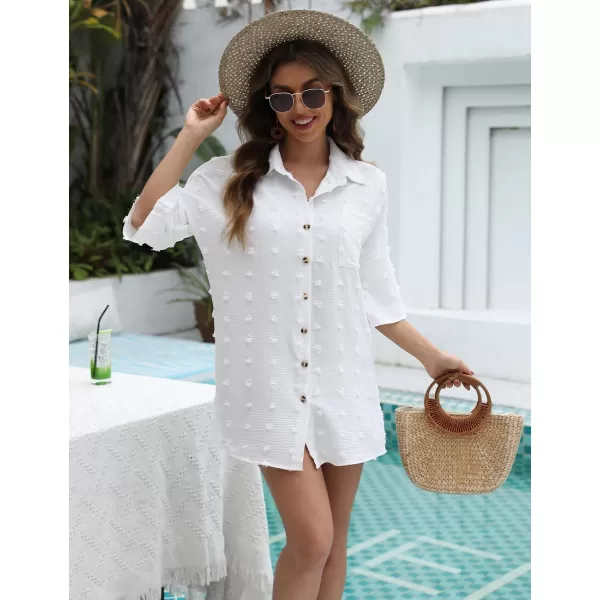 Bsubseach Beach Cover Ups for Women Swiss Dot Long Sleeve Chiffon Swimsuit Cover Up Shirt Dress